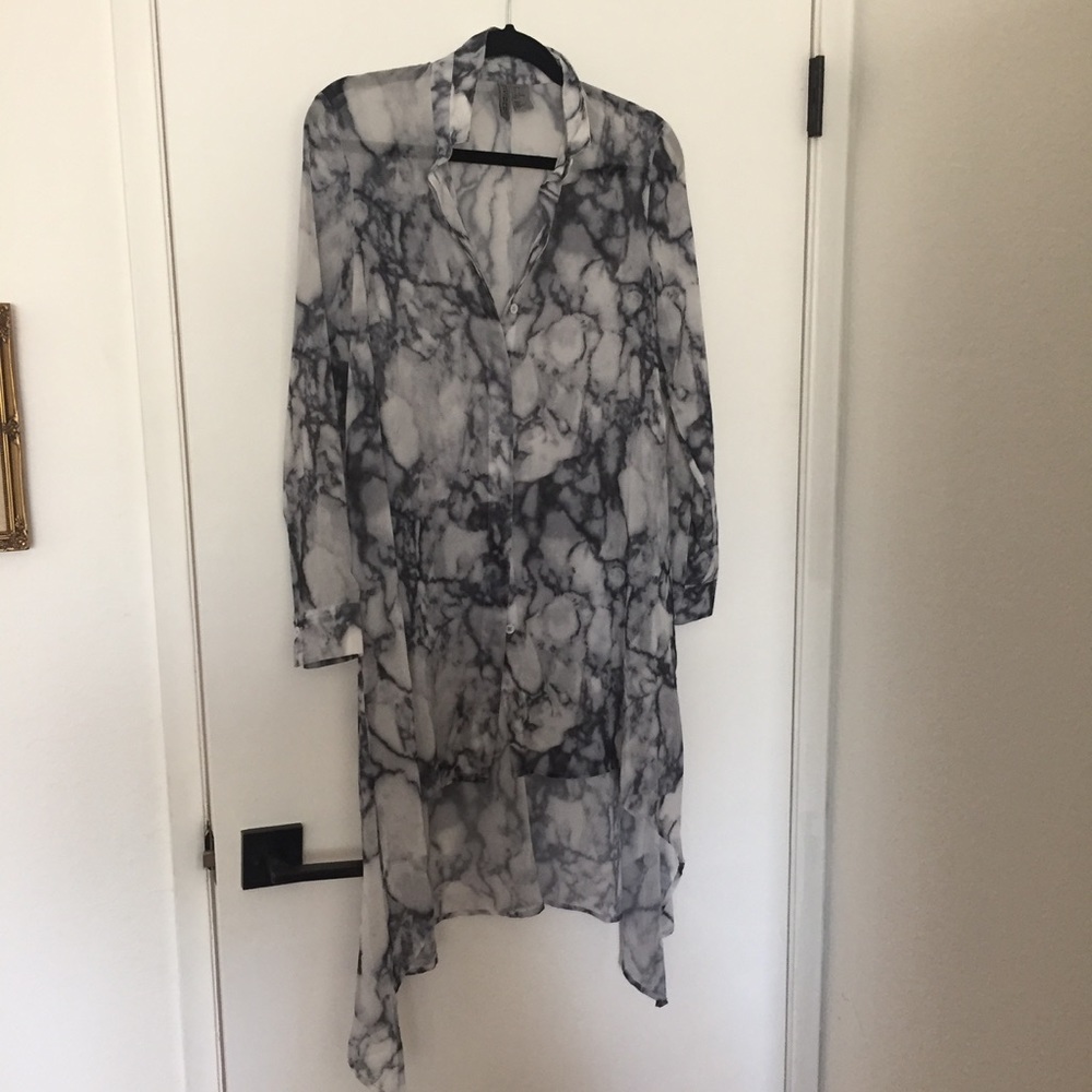 Grey Marble Button-Up Tunic/Shirt
